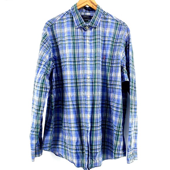 Polo Ralph Lauren Mens Long Sleeve Button Down Classic Fit Blue Green Plaid XXL - Picture 2 of 5